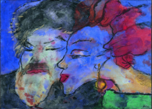 Emil Nolde : Le couple. Stiftung Seebüll Ada und Emil Nolde Neukirchen, Allemagne © Nolde Stiftung-Seebüll 1913/1914. Aquarelle, encre indienne 50,3/5 x 36,9/37,3